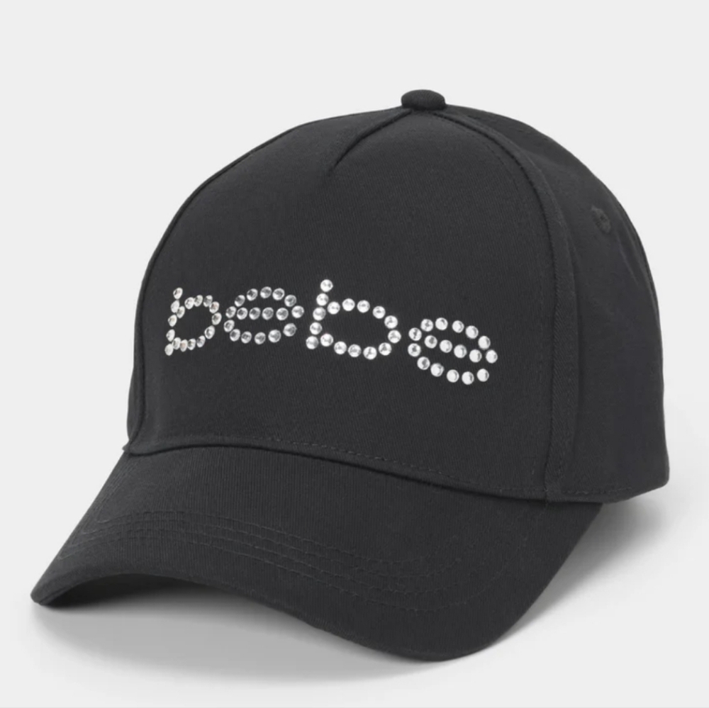 Bebe Black Cap with Rhinestone Logo